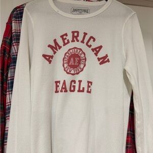 American Eagle White Long Sleeve tight Shirt (Size XL) and Red Flannel (size L)